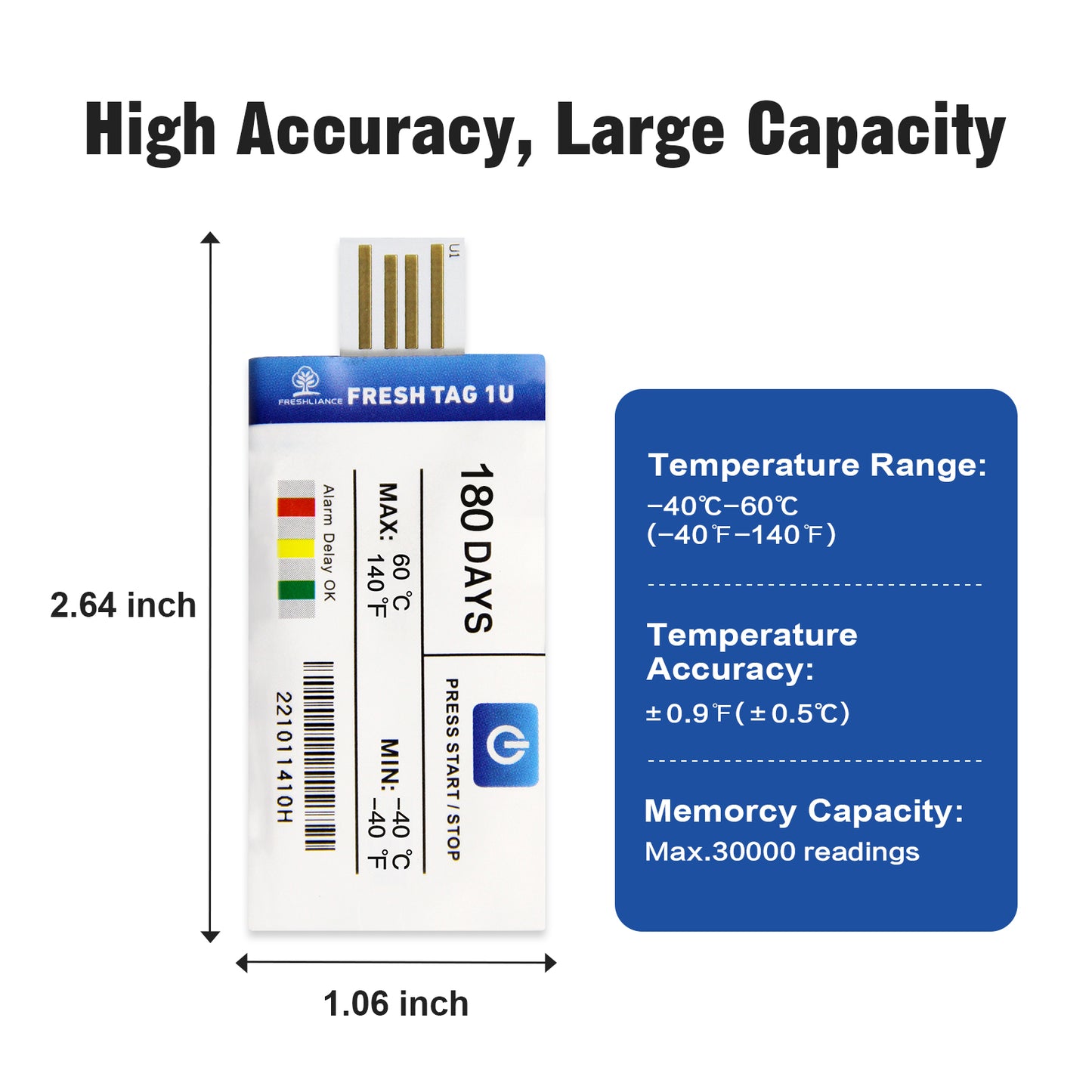 Fresh Tag 1U Temperature Data Logger with PDF Reports