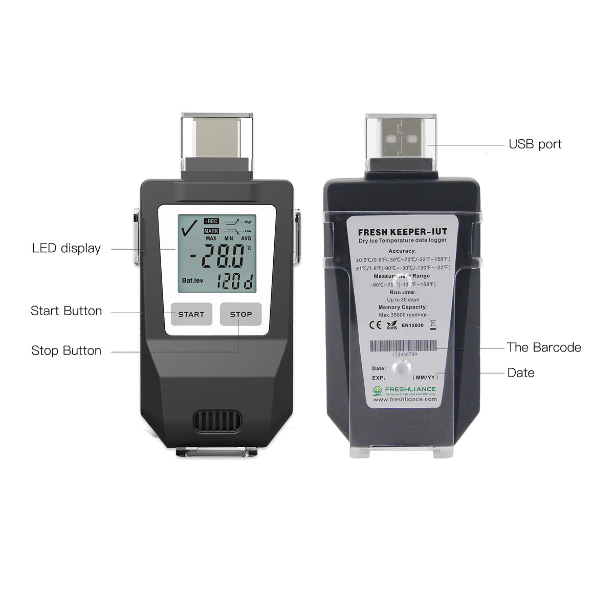 Data Logger Multiple Use Fresh Keeper-IUT Multi-use Dry Ice Ultra Low Temperature Data Logger ...