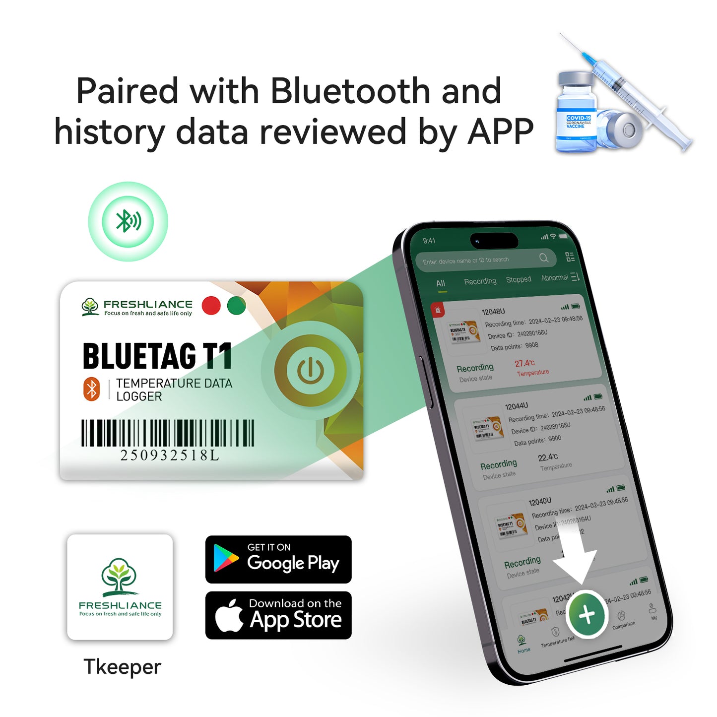 Blue Tag T1 Bluetooth Single-Use Temperature Data Logger
